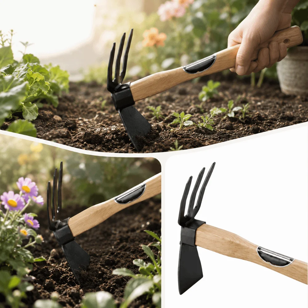 

Robust Hardwood Handle Small Hand Hoe High-Strength Metal Head Lightweight Design Manual Garden Tool Compact Design