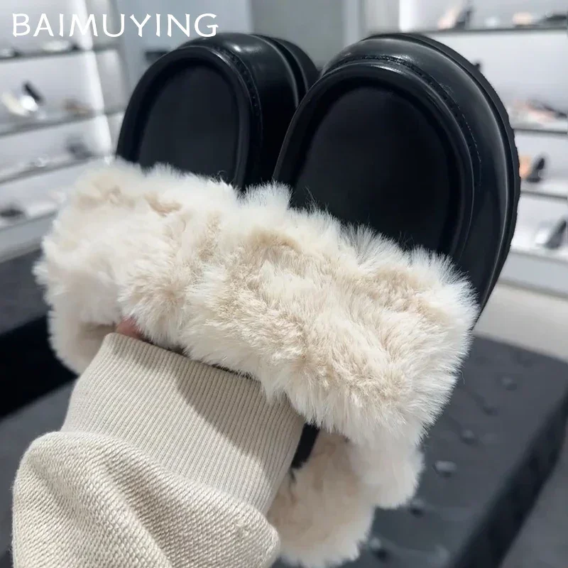 Fur Women Cotton Slippers Short Plush Suede Flats Designer Casual Shoes 2025 Trend Walking Warm Cozy Winter Snow Botas De Mujer