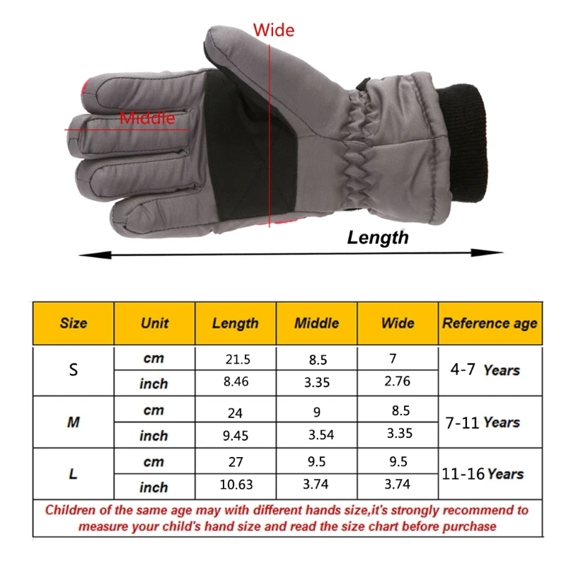 67JC Winter Kids Ski Gloves Outdoor Sports Gloves Boys Girls Snow Skating Snowboarding Windproof Warm Mitten For Cold Weather