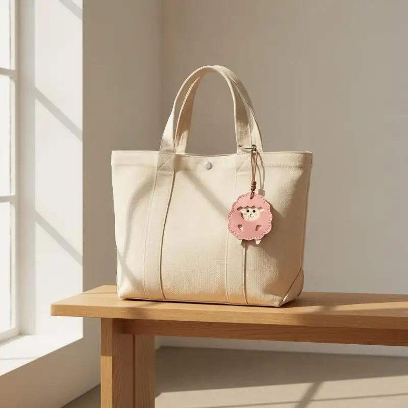 Durable PU Leather Lamb Keychain Soft Animal Keyring Fashion Bag Pendant Charm for Backpack Purse Handbag Daily Decoration