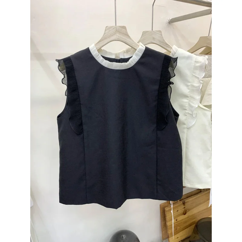 

Новая летняя женская свободная блузка с воротником-стойкой, плиссированная, милая, простая, модная, молодежная, повседневная, стильная