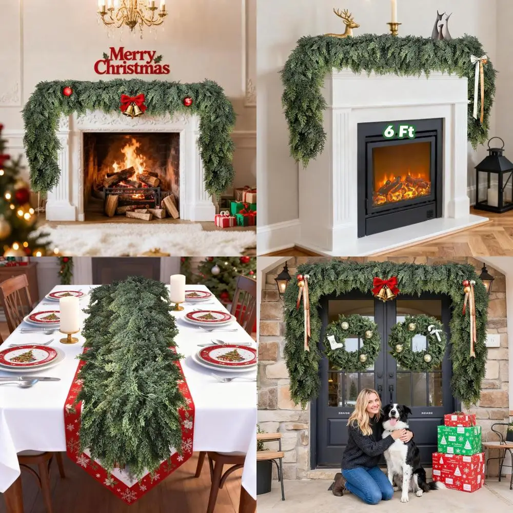 

Realistic 6-Foot Cedar Garlands for Christmas, Artificial Greenery Pine Garlands for Mantle Decorations