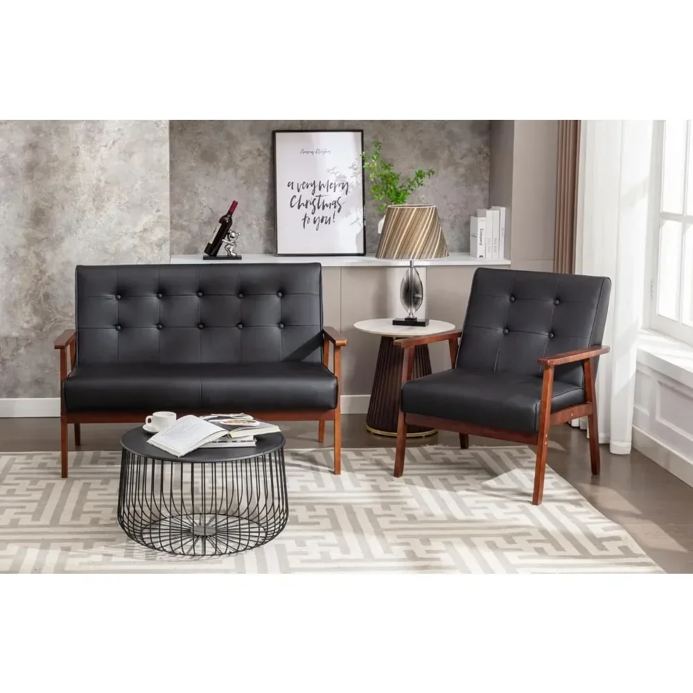 

Bestsellermid century 1 loveseat sofa and 2 accent chairs set modern wood arm couch and chair living room furniture sets (8428 b