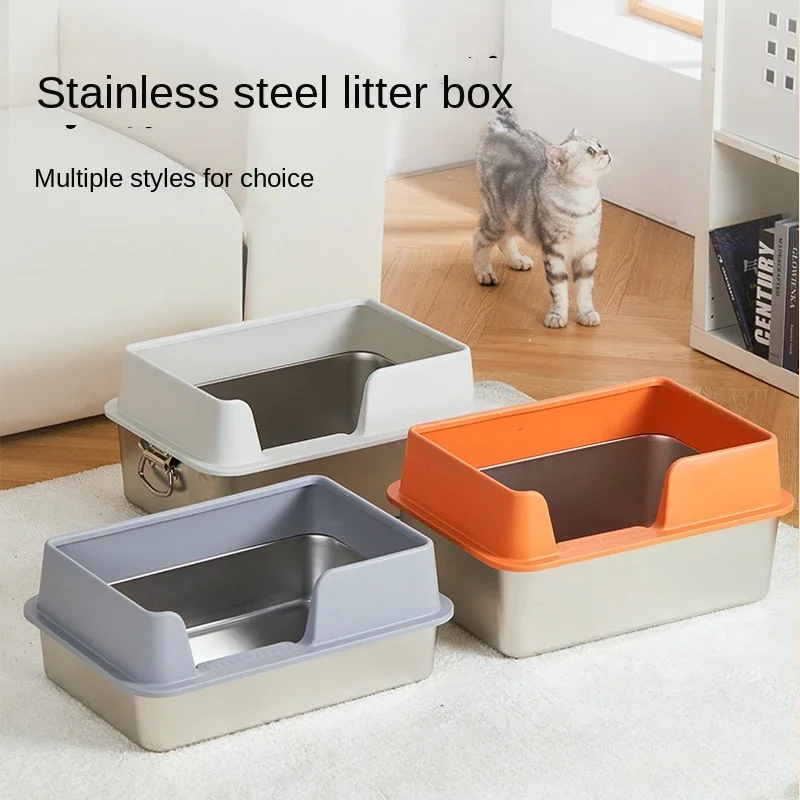 

Oversized Cat Litter Box Deepened Semi-closed Stainless Steel Cat Litter Box Colorful Cat Toilet Pet Litter Box Pet Supplies