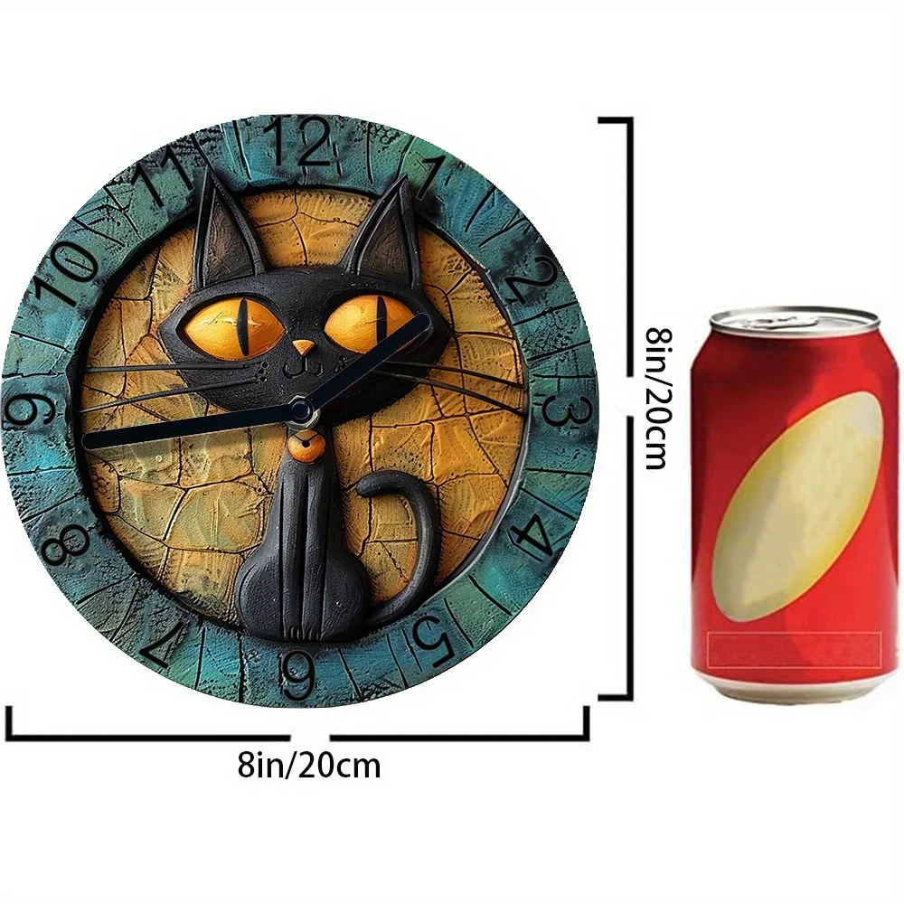Silent Aluminum Wall Clock With Black Cat Design - Perfect For Pet Lovers & Winter Entrance Decor, Diy Craft Supplies