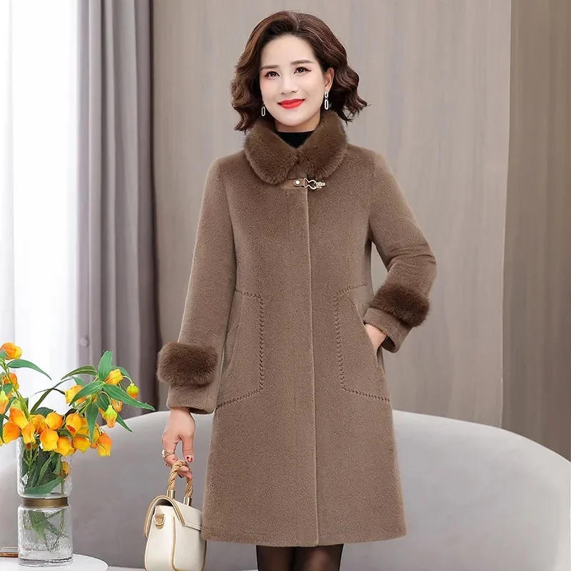 

Outwear Middle-Aged Elderly Women Winter Mink Coat Autumn Winter Woolen Jacket Mother Thickened Fur Coat Female Tide Top A622