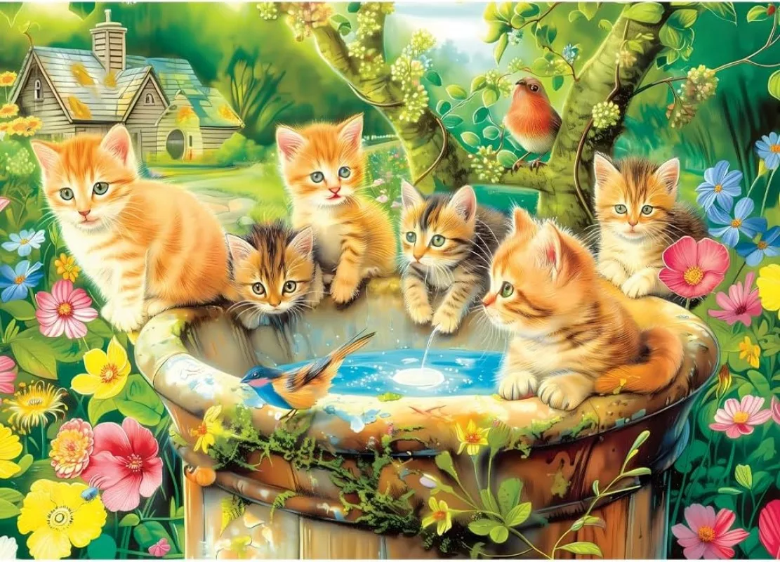 

Adult Jigsaw Puzzle Cute Kittens in Garden 1000/500/300/120 Pieces Landscape Puzzle Birthday Gift Room Decor Entertainment Toy