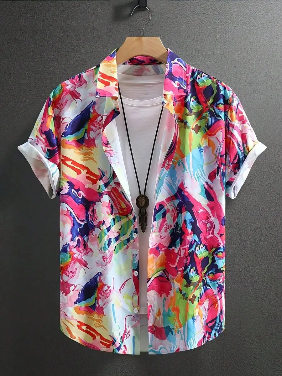 

Abstract Tropical Floral Print Hawaiian Shirt Men Casual Lightweight Summer Beach Wear