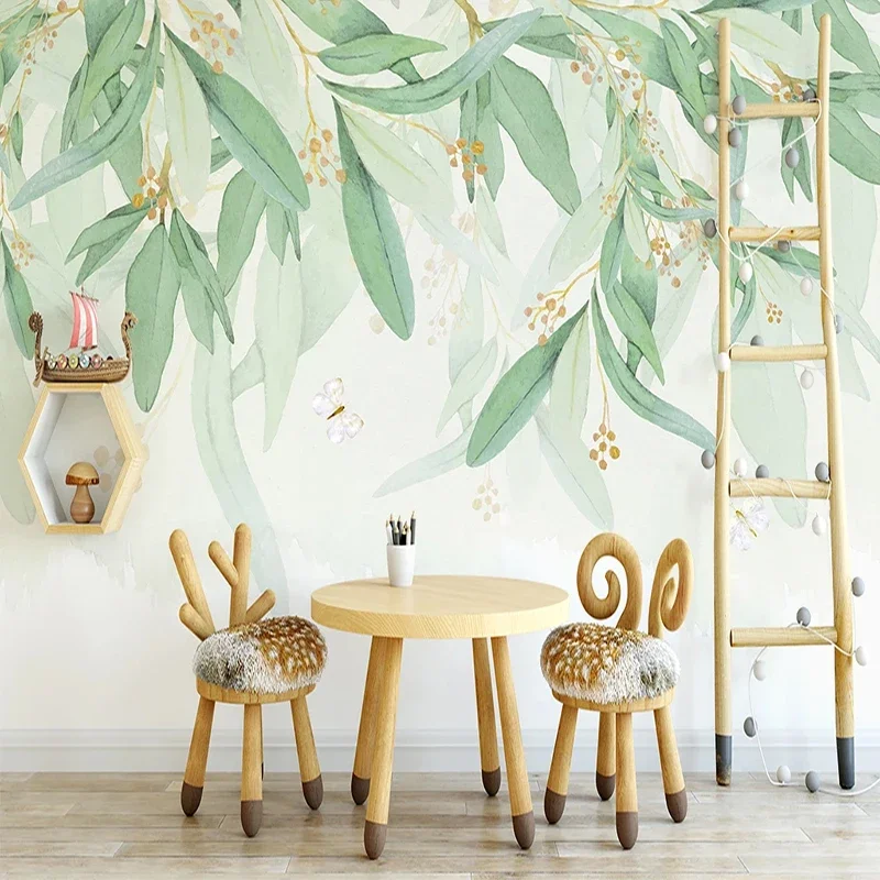 Custom Wallpaper 3D Papel De Parede Watercolor Green Leaves Interior Mural Bedroom Living Room Background Photo Home Décor