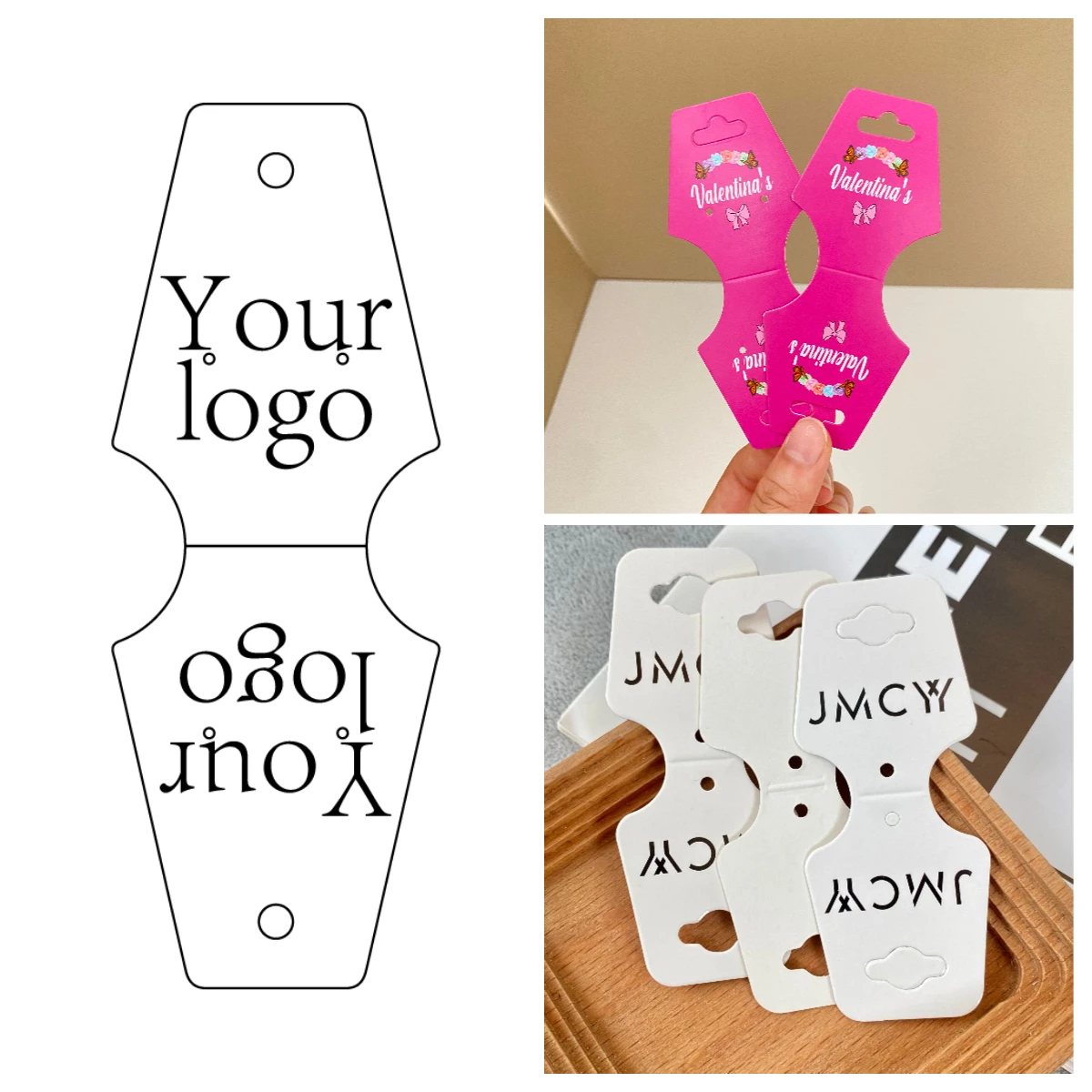 100pcs White Black Brown Kraft Paper Personalize Logo Custom Jewelry Card Earrings Necklace Bracelet Holder Display Pacakging