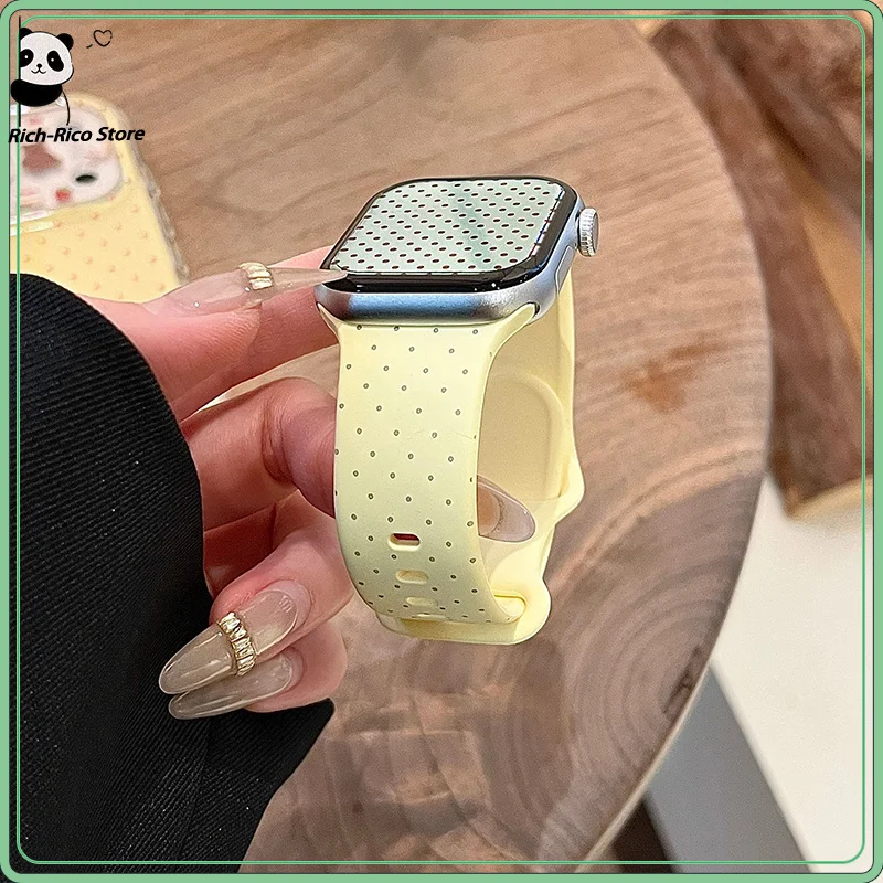 pulseira-de-silicone-amarela-com-bolinhas-para-apple-watch-serie-11-10-9-8-7-se