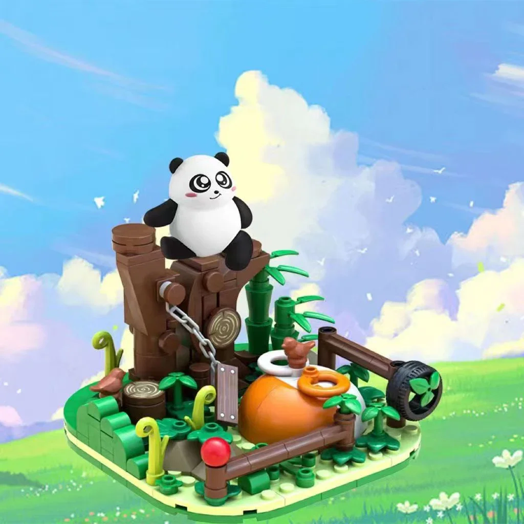 Cute Panda Building Blocks Zoo Landscape Assembly Model Bricks Creative Desktop Ornaments DIY Toys Holiday Gifts For Panda Fans
