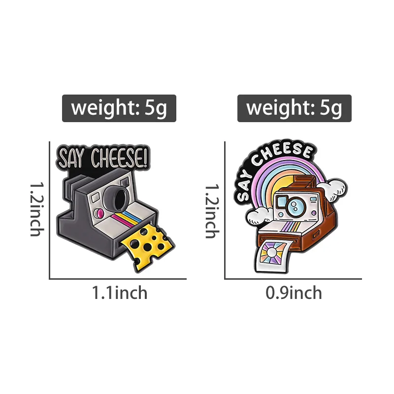 Say Cheese Enamel Pins Vintage Retro Camera Brooches Funny Puns Badge Backpack Lapel Pin Accessories Gift for Friends