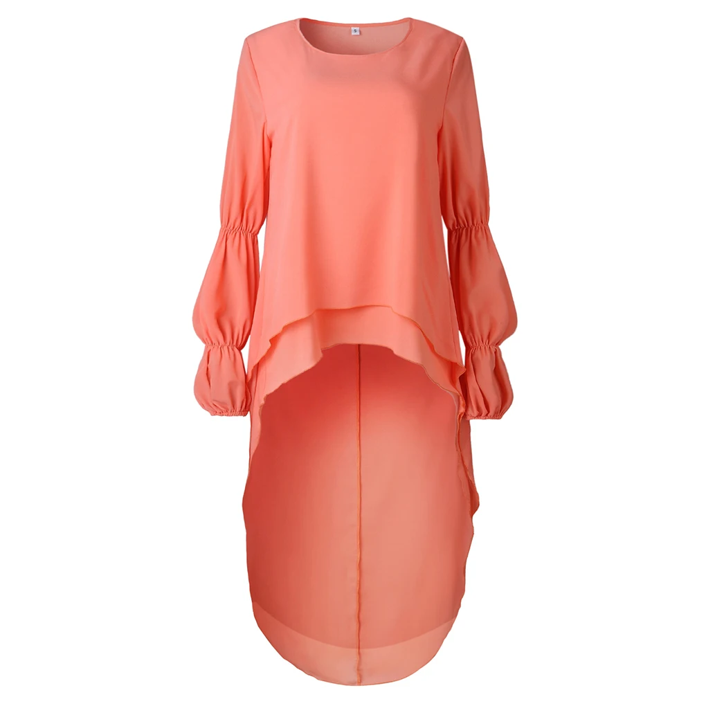 Femmes Peplum volants haut irrégulier chemisier fille trompette manches t-shirt pull robe longue