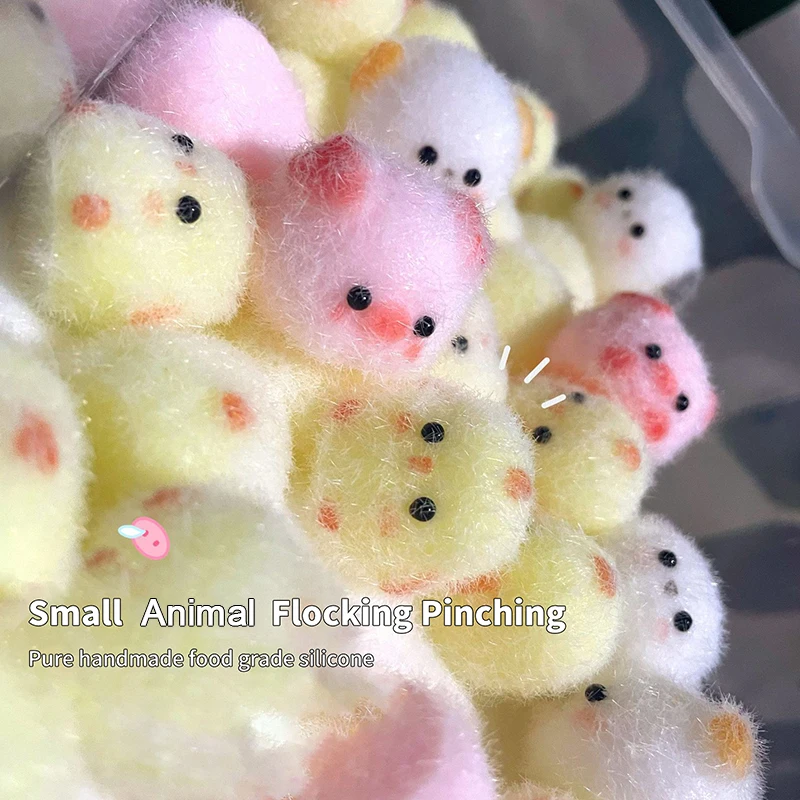 Kawaii Sticky Mini Chick Pig Dog Stress Relief Toy Cute Animal Relief Squeeze Silicone Pinch Toy Keychain Bag Pendant