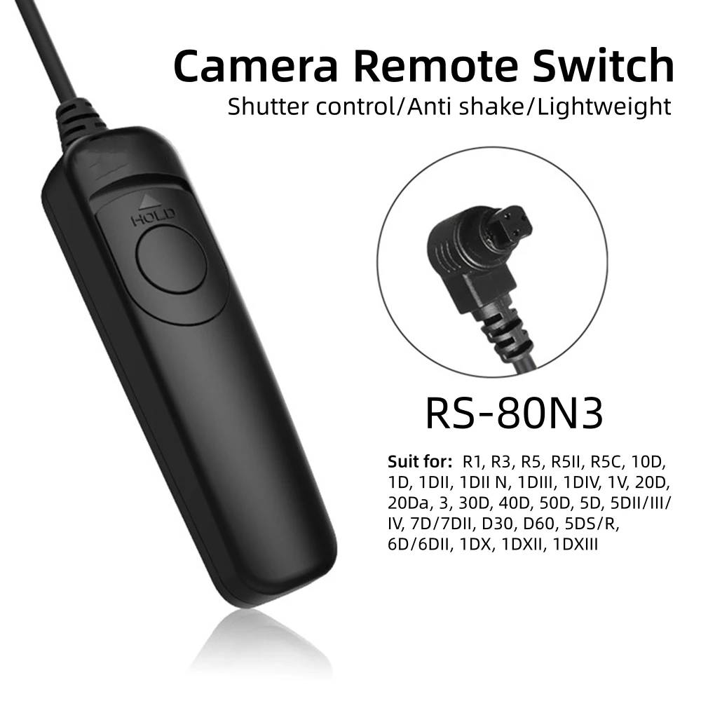 Disparador Remoto con Cable RS-80N3 para Cámaras Canon EOS R1 R3 R5 R5II R5C 5D IV 5D4 1DX III 1DX II 1DX 7D2, Accesorios para Cámara