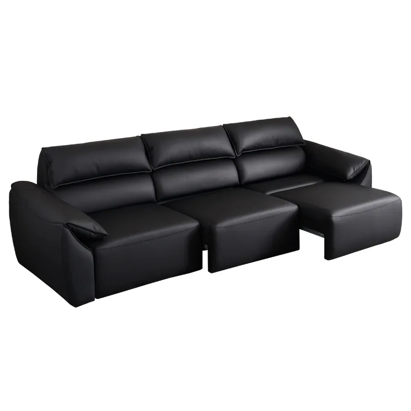 

Italian minimalist light luxury high-back elephant leather sofa, big black cow modern cowhide sofa bed