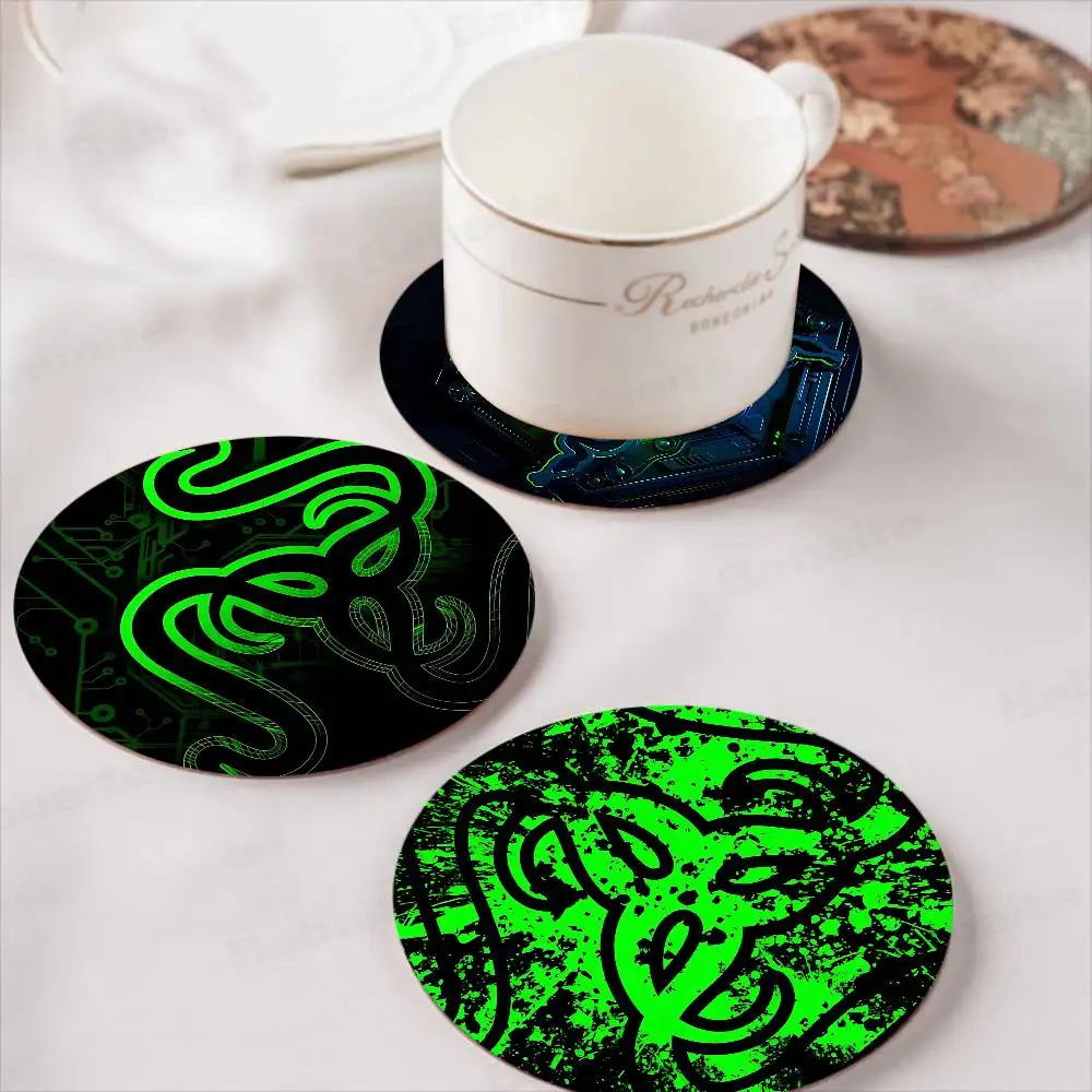 Gaming Peripherals Brand R-Razer Themed Wooden Coaster Non-Slip Heat Resistant Dining Table Decoration Cafe Restaurant Gift