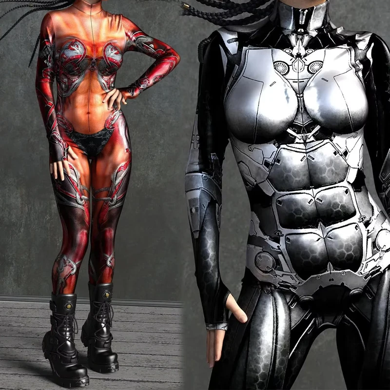 

Mechanical Armor Jumpsuit 3D Print Halloween Party Role Play Stage Performance Outfit Cosplay Costume Women Carnival Punk Suit