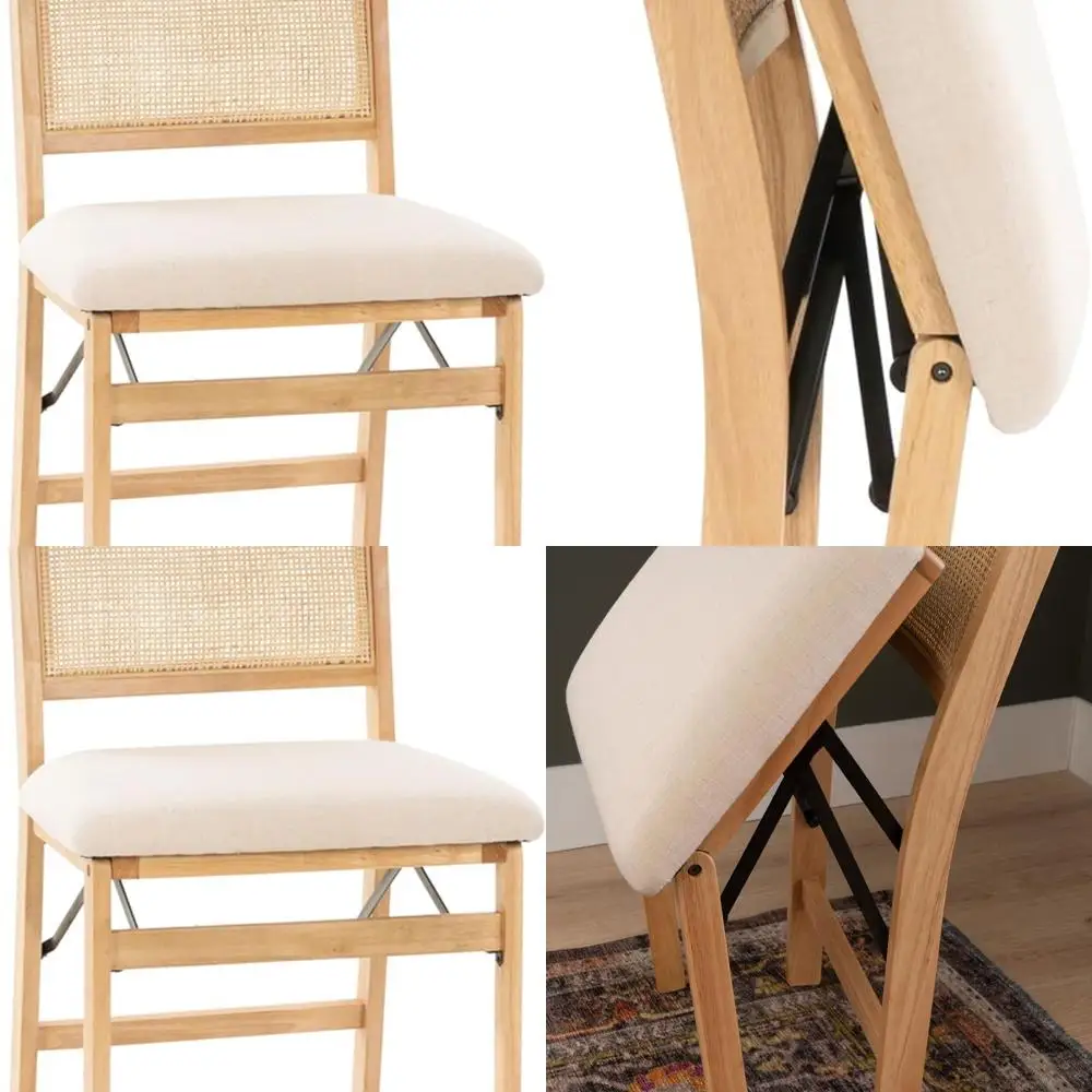 Kasi Beige Rattan Cane Folding Foldable Dining Side Chair, Natural