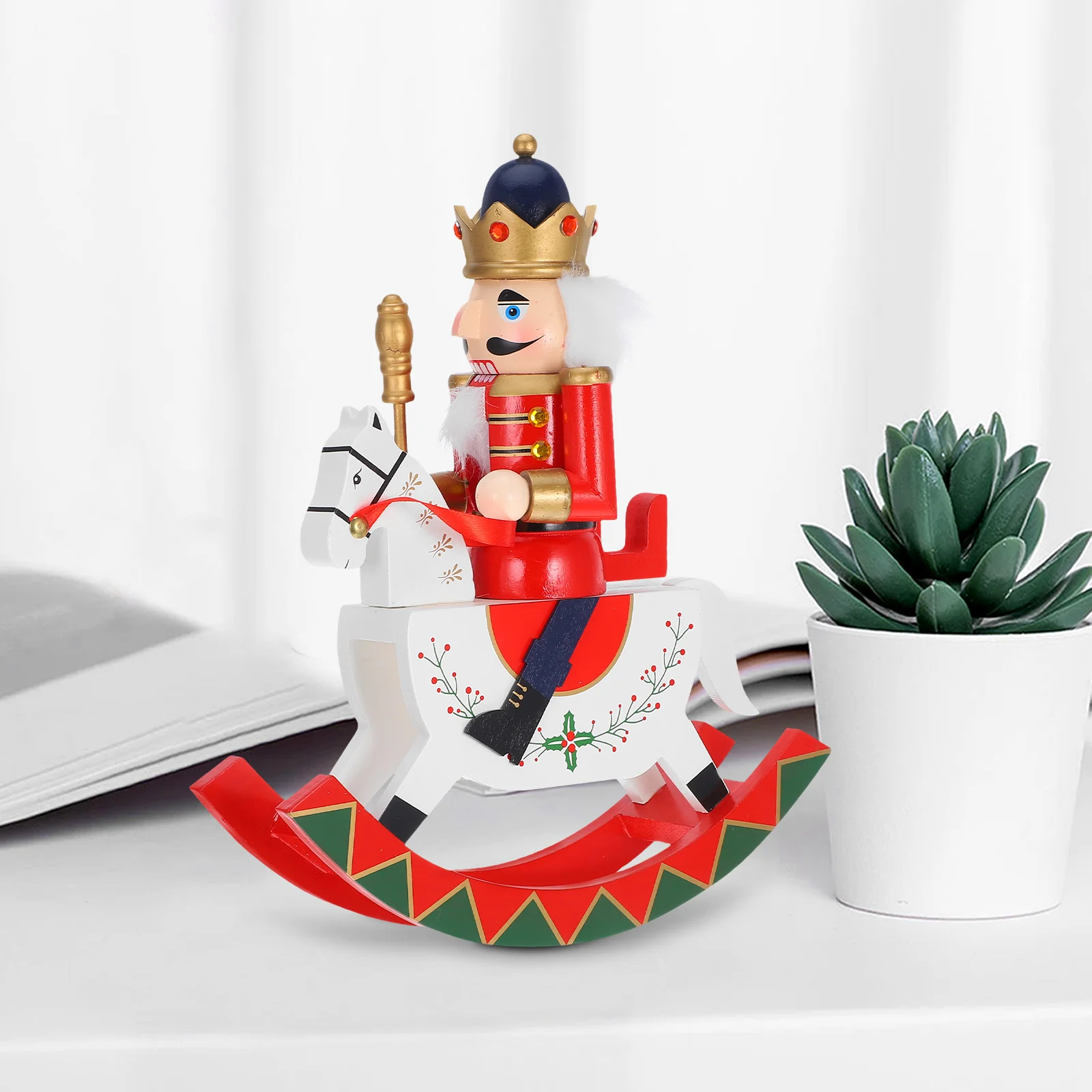 

Nutcracker Rocking Wooden Christmas Decor Red Holiday Table Wooden Nutcracker Ornaments Shelf Decoration Soldier Statue Home