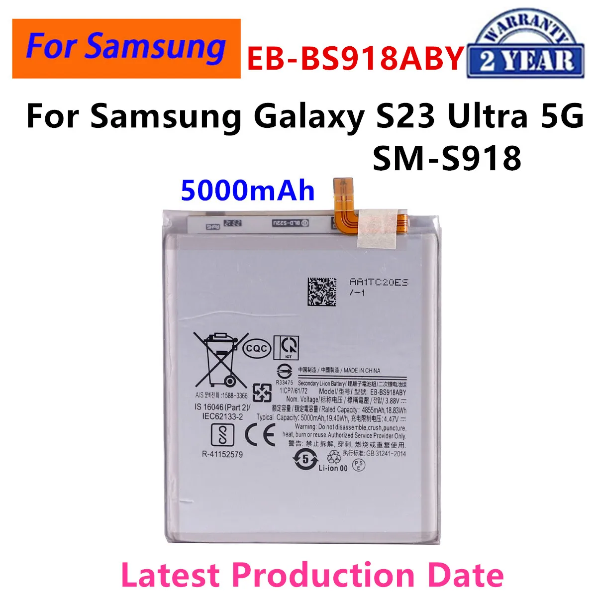 2024 years New EB-BS918ABY 5000mAh Replacement Battery For Samsung Galaxy S23 Ultra S23Ultra SM-S918 5G Phone Batteries +Tools