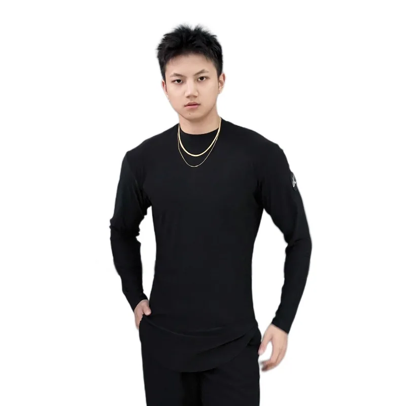 customized 6KDance Basic round neck Latin dance costume for men ballroom dance professional practice top long sleeve