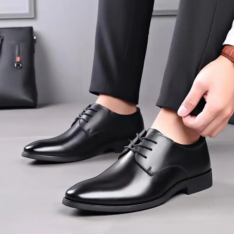 Men's Business Dress Leather Shoes 2024 Spring Autumn New Style Casual Luxury British Trend Anti Slip Simple Daily Leather Shoes