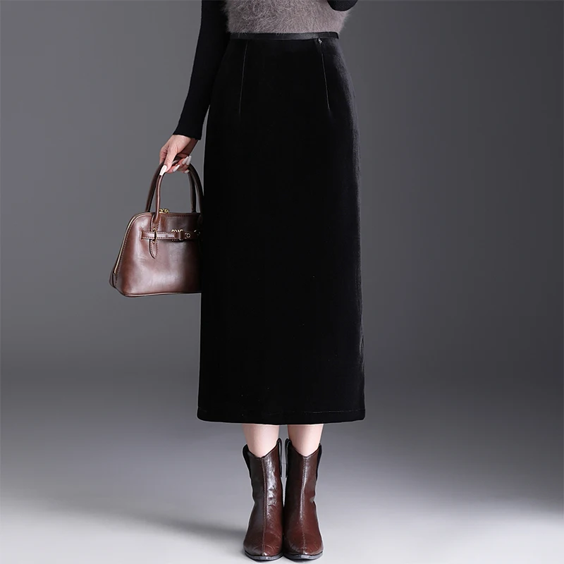 

Новая женская юбка-миди из бархата с подкладкой, прямого кроя, с завышенной талией, облегающая, осенне-зимняя