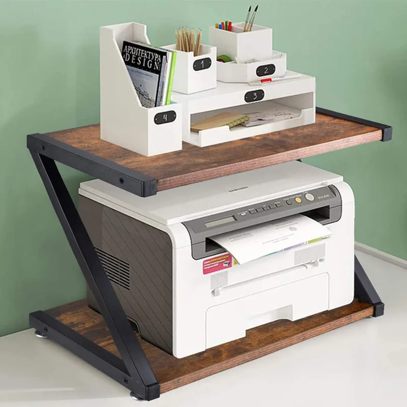 Multi Functional Wooden Storage Rack Z-shaped Desk, Printer Storage Shelf Multi-layer Simple Desk Bookshelf
