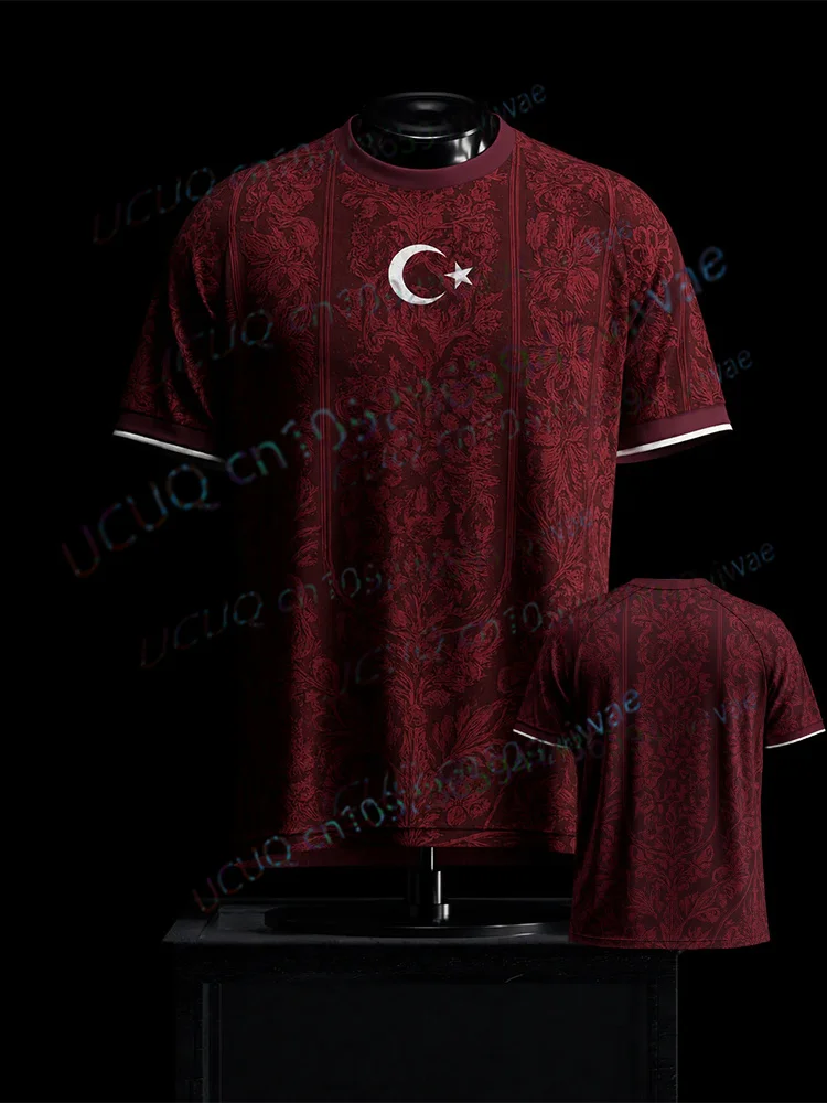 26-27 Parent-child Clothing Turkey AY-YILDIZLILAR Vintage Floral Themed Football Jersey Breathable Quick-Dry Soccer Fans Tee
