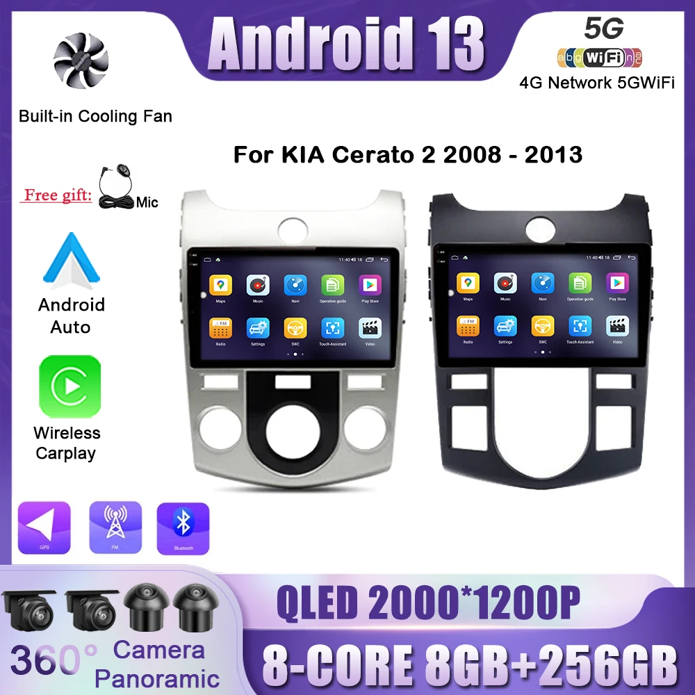 

Wireless Carplay Car Radio Stereo Multimidia Player For KIA Cerato 2 2008-2013 Android 13 GPS Auto Stereo 9"Bluetooth BT 4G+WIFI