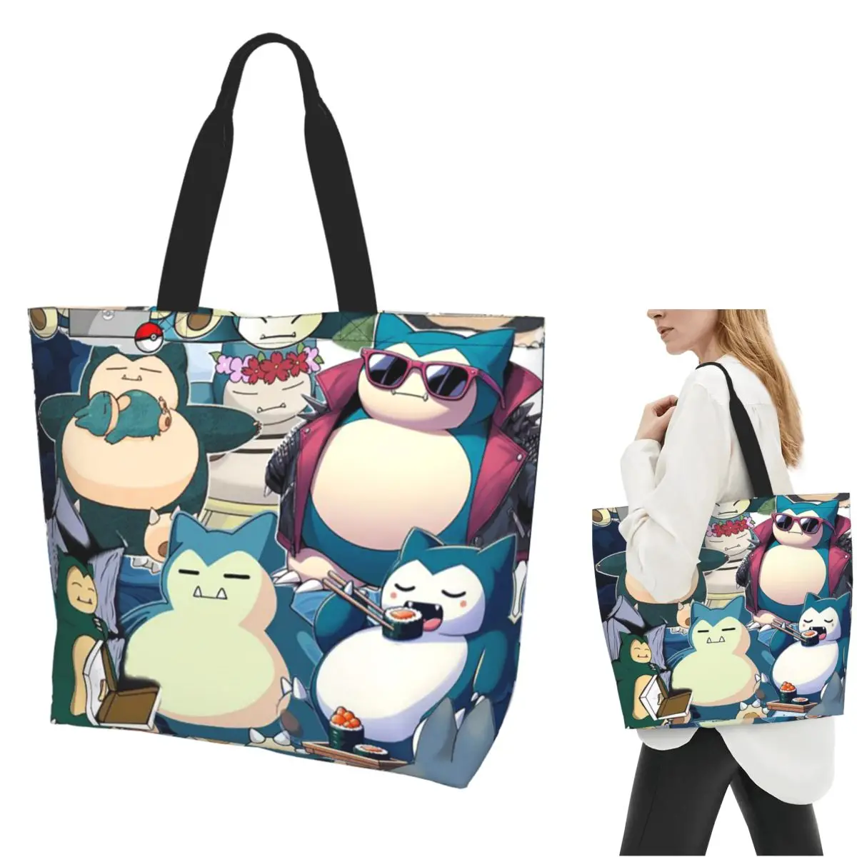 

Snorlax Pocket Monster Cartoon Shopping Tote Bag Canvas Large Capacity Shoulder Bags Shopper Grocery Handbag for Women