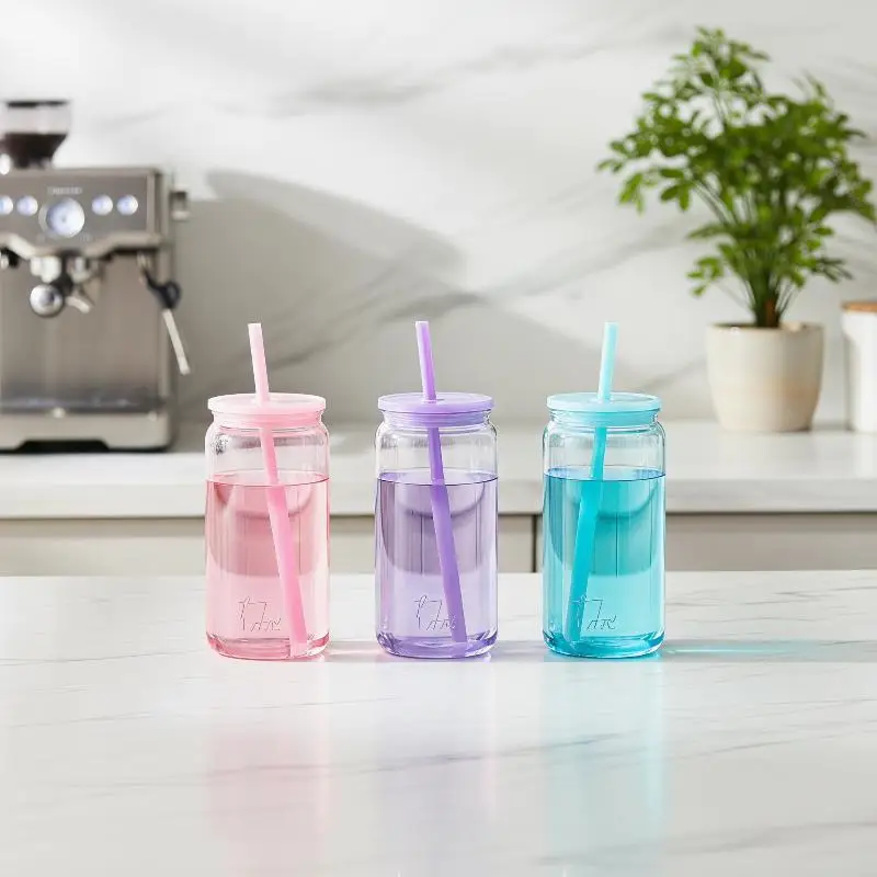 16oz 450ml Stylish Jar Cups Reusable Tumbler Break Resistant Cup For Work Lunchbox Kids School Travel