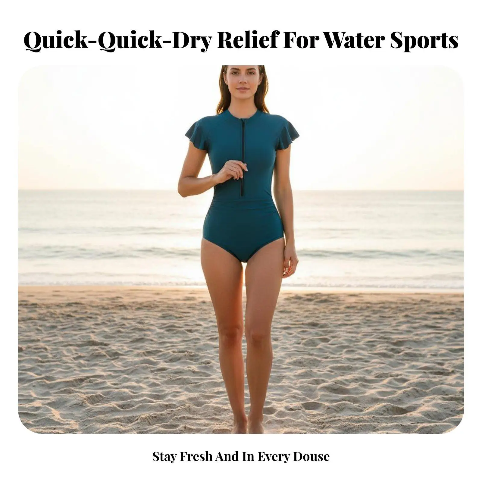 Solid Color Women Surfing Swimsuit One Piece Front Zip Quick Dry Polyester Flutter Sleeve Swimwear for Swimming Pool Lounging