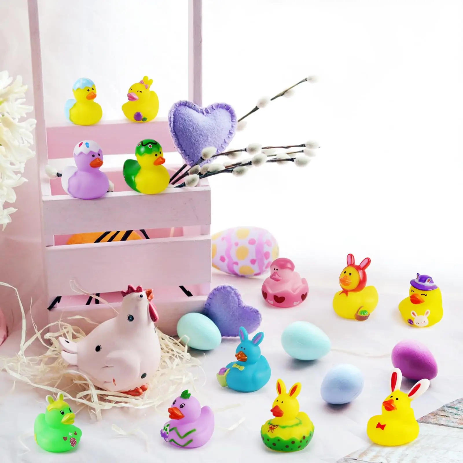 6/12/24pcs Easter Rubber Ducks, Mini 2.1 Inch Bunny Rubber Duckies Bath Toys for Kids,  Easter Basket Stuffers and Party Favors