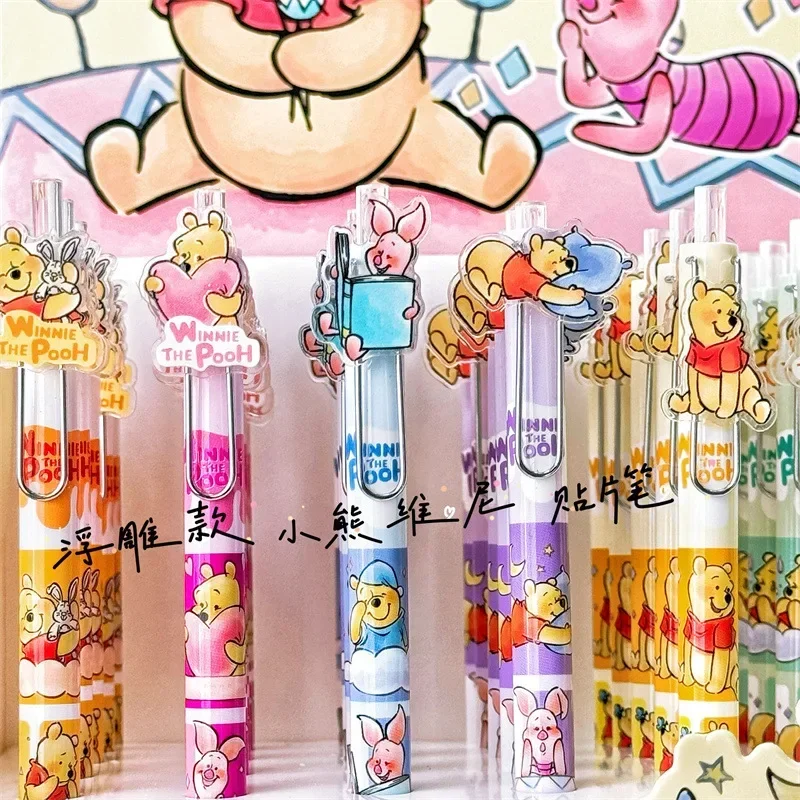 Imagem -02 - Winnie The Pooh Paster Caneta Gel Desenhos Animados Caneta Bonito Alto Valor Black Press Pen Papelaria Estudante Atacado Novo 05 mm Pcs 36pcs