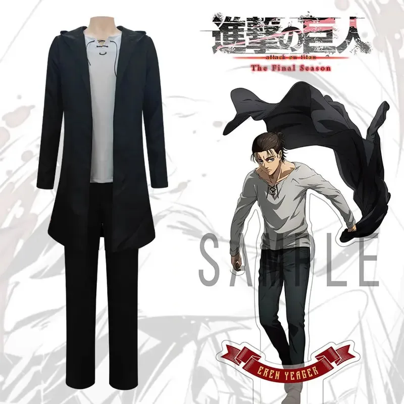 2025 Anime Attack on Titan Eren Jaeger Cosplay Costume T-shirt Coat Pants Three-piece Set Shingeki No Kyojin Outfits Wig