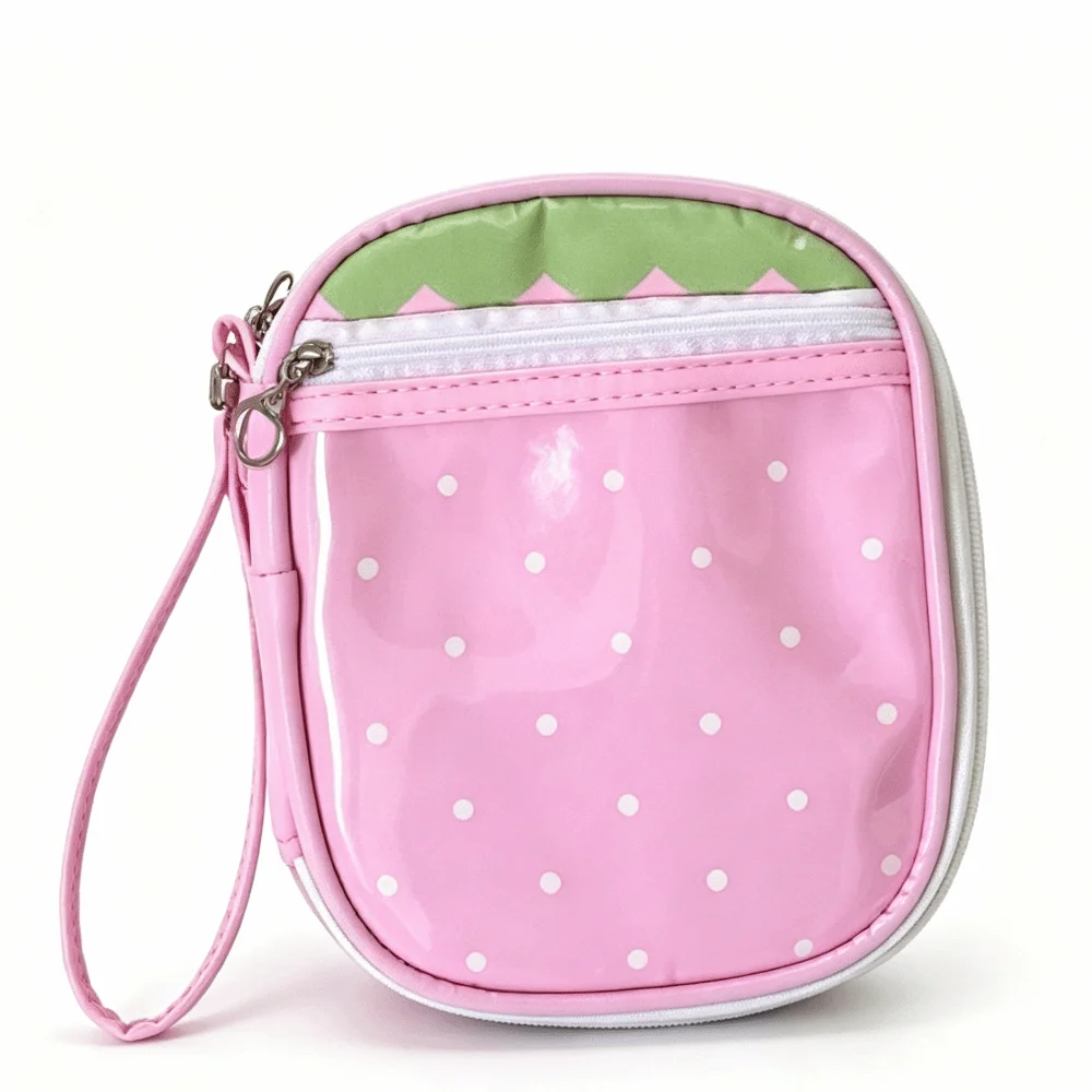 

Korean-Style Passport Holder Strawberry Design Piano-Shaped Ticket Storage Bag Transparent Window Hanging Strap