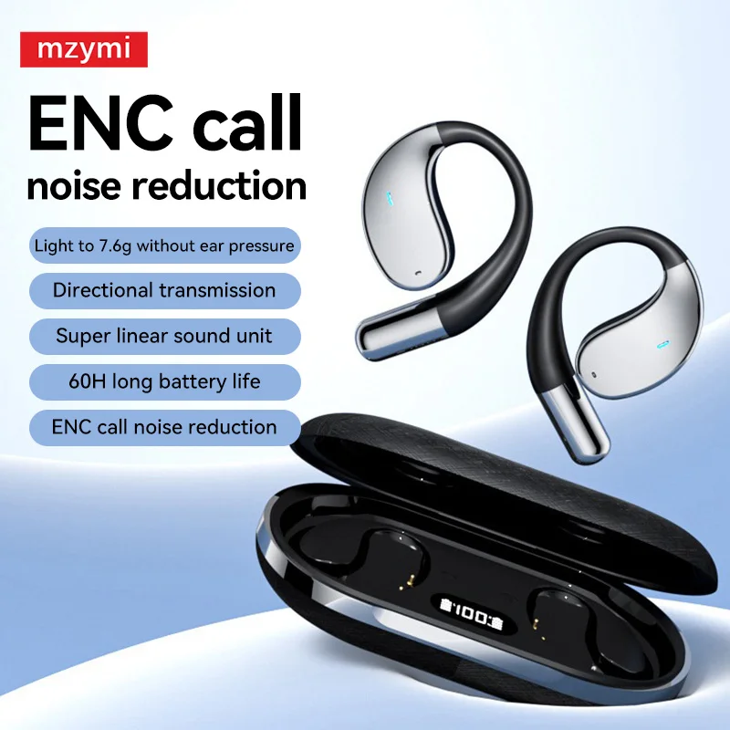 mzymi Q39 Wireless Ear Hook Headphone Bluetooth5.4 Open Ear 144 Language Support Translate Headset Sport Running Earphone