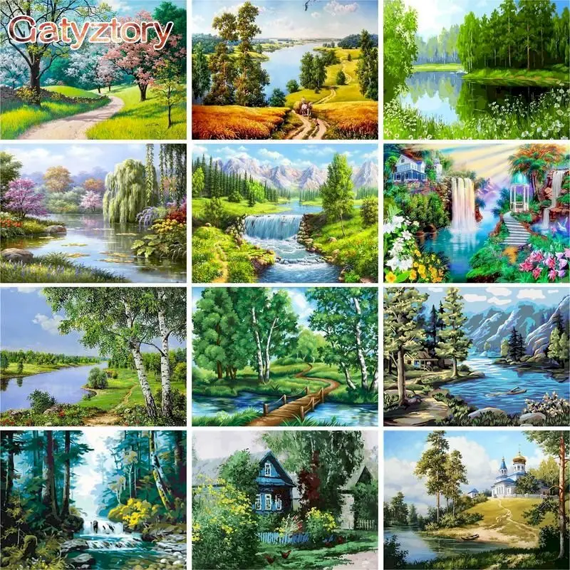 

GATYZTORY 60x75cm Paint By Numbers For Adult Spring Scenery DIY Oil Painting By Numbers On Canvas Lions Frame Home Decor