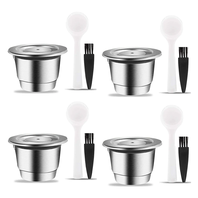 4X Espresso Refillable Capsules Reusable Nespresso Pod Espresso Coffee Pod Stainless Steel Capsules Compatible