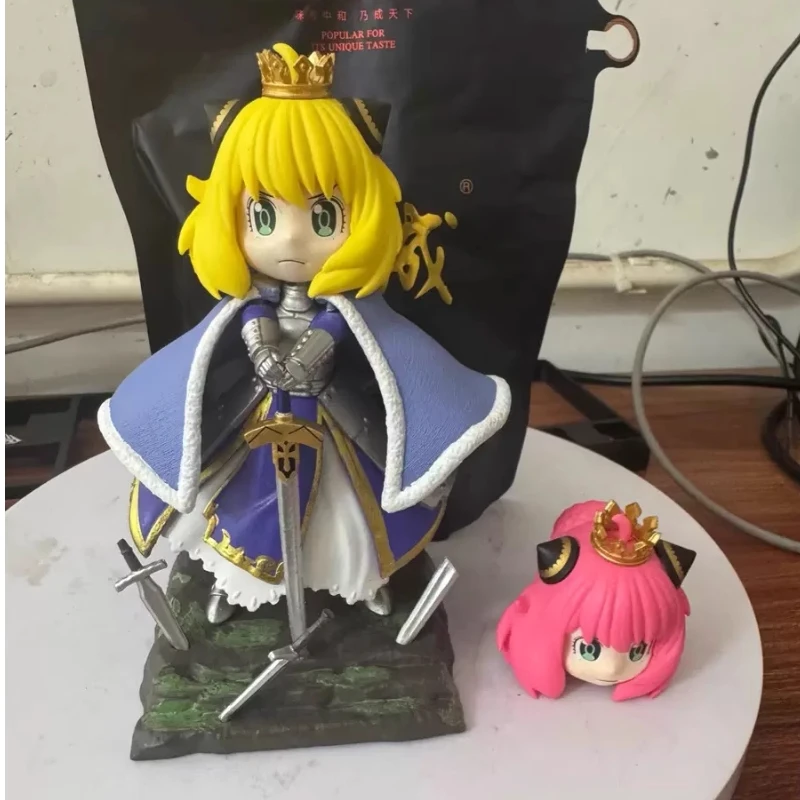 

21cm Spy×Family Anya Cos Saber Pendragon Anime Figure Desktop Decoration Double Interchange Model Kids Toy Doll Gift In Stock
