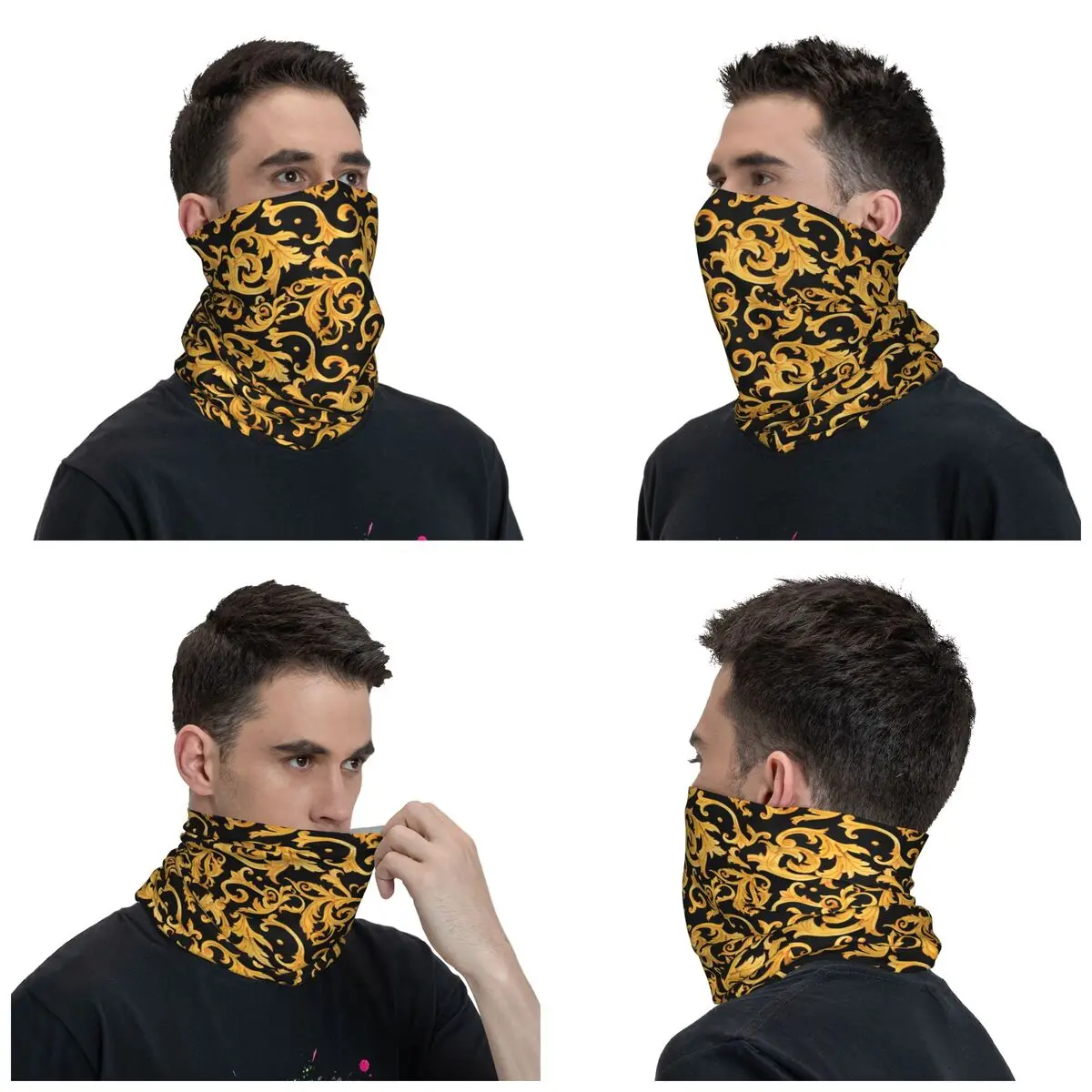 Bandana floral europeia para mulheres, polainas de pescoço dourado, lenço facial à prova de vento, capa, arte vitoriana barroca Headwear, balaclava, tubo de luxo