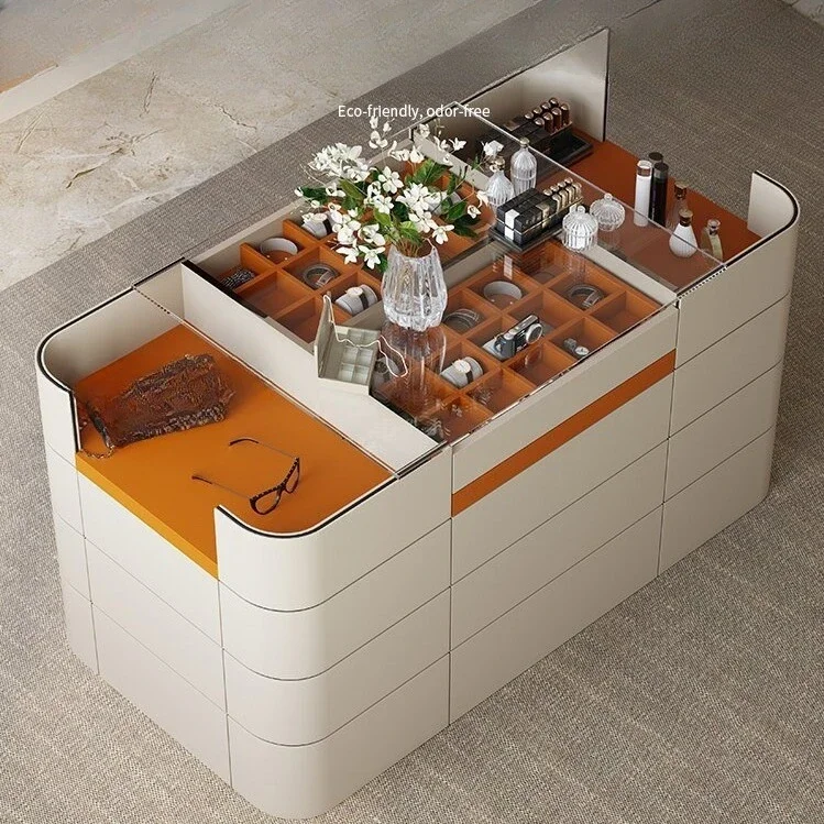 

Light luxury cloakroom mid-island cabinet multi-functional locker leather solid wood storage cabinet modern home jewelry