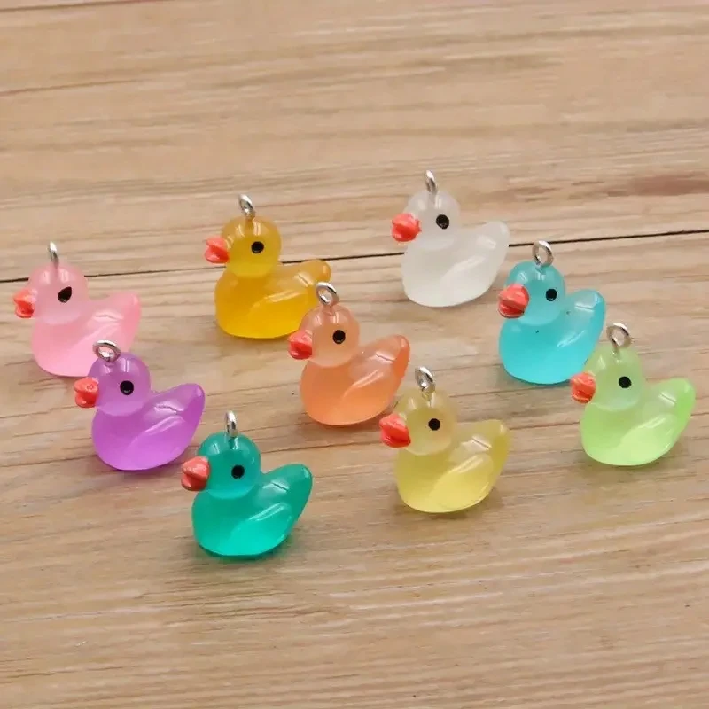 10pcs/set Luminous 9-Color 19x20MM 3D Duck Resin Charms - DIY Jewelry Findings for Phone Keychains Bracelets Accessories