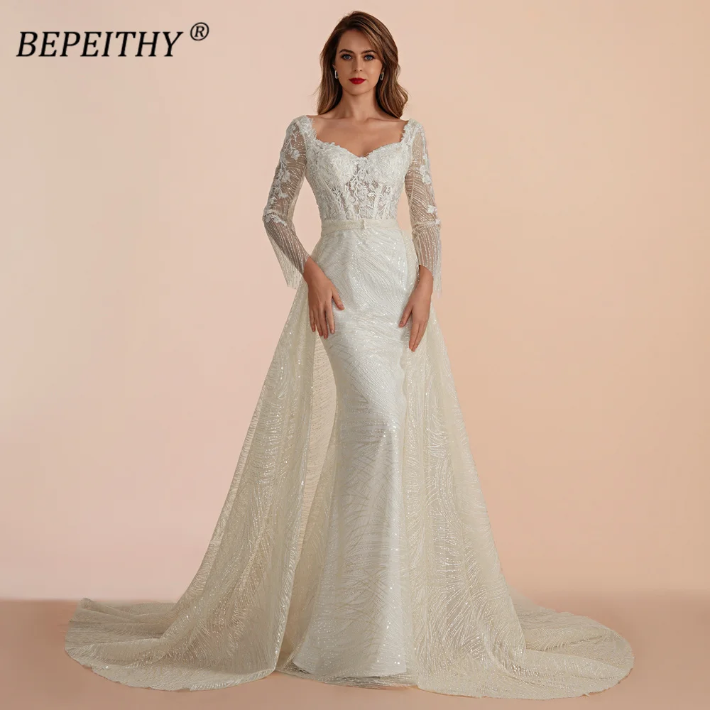 BEPEITHY-Robe de Soirée en Dentelle Personnalisée pour Femme, Tenue à Manches sulfet Traîne Carrée, Offre Spéciale, 2023