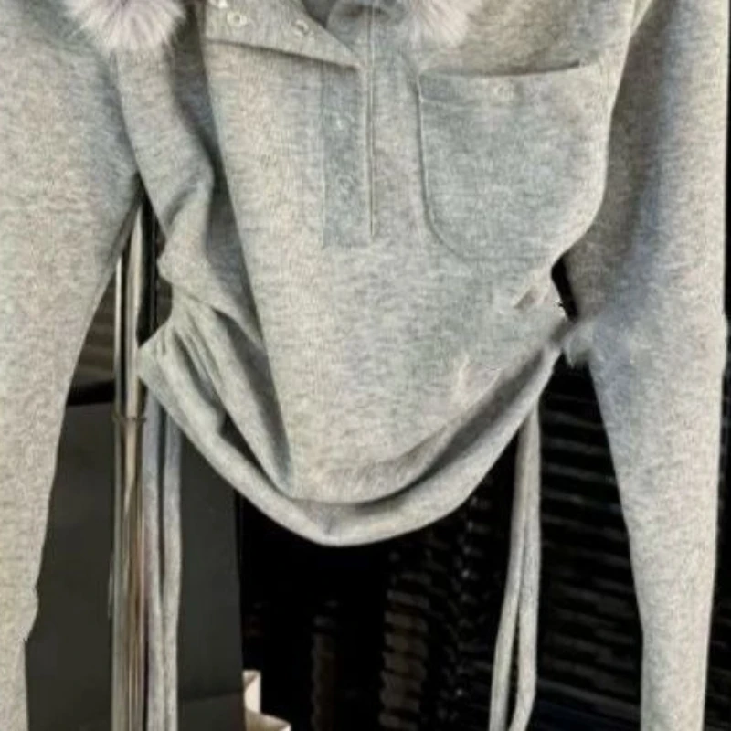 Women's Autumn Spring Tops Hooded Drawstring Solid Color Plush T-shirt Skinny Loose Casual Simple Premium New Versatile Niche