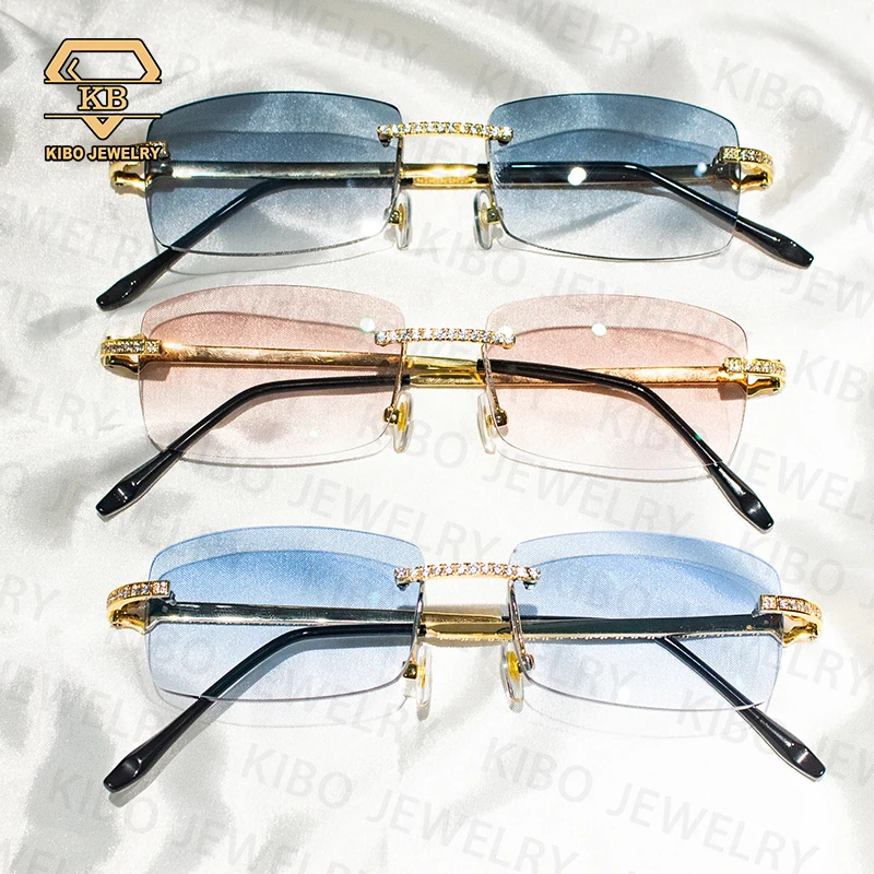 Kibo Jewelry Trendy 5A Zircon Copper Sunglasses Women Men Plated Gold Iced Out  Zircon Copper Sunglasse