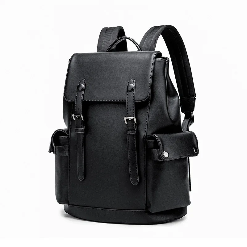 New Fashion Backpack Men Luxury Solid PU Leather Men's Backpack Business Travel Laptop Backpack Male High Capacity School Bag